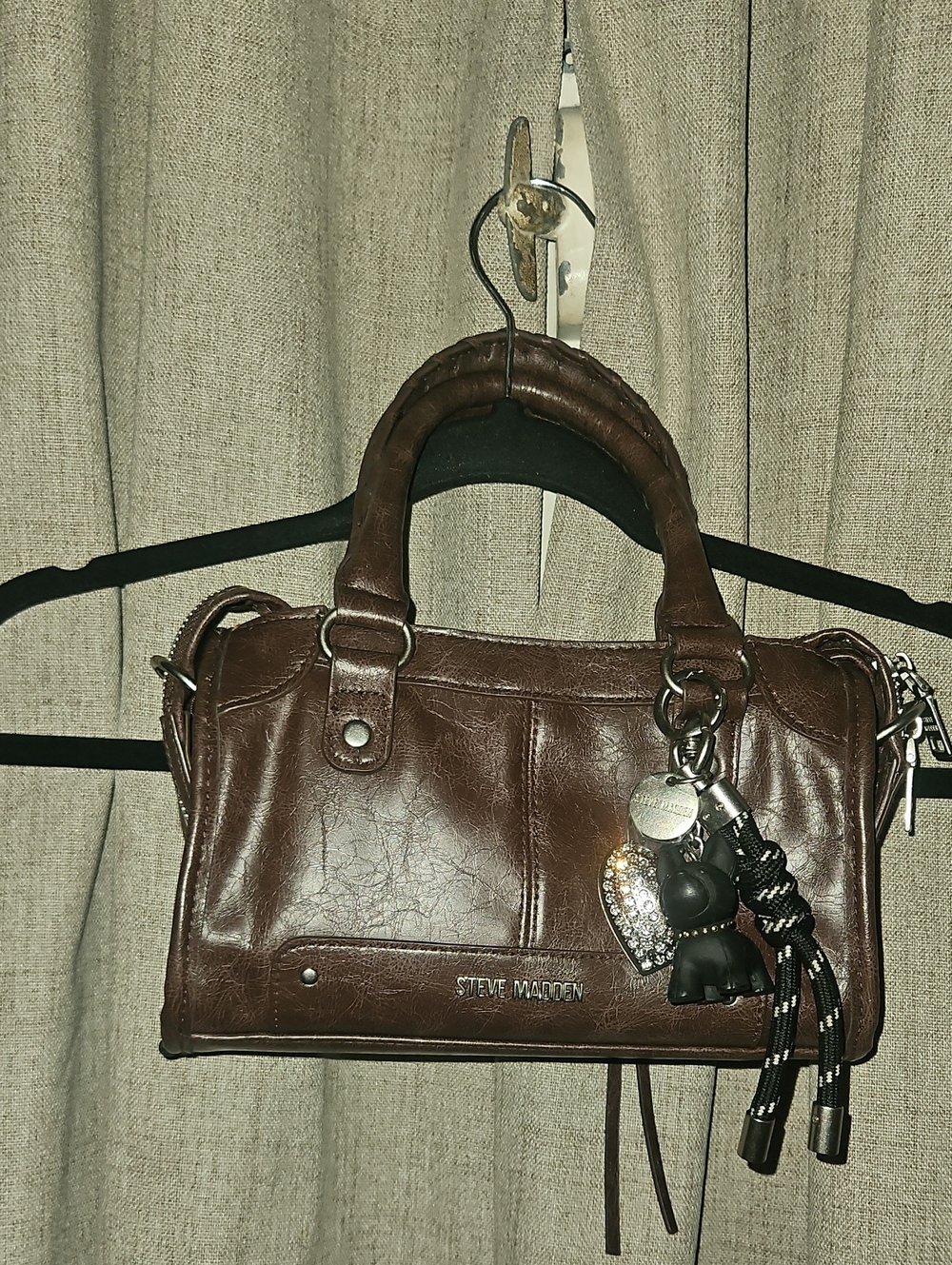 Steve Madden Brown Leather Satchel with Charm Accents